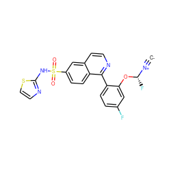 [C-]#[N+][C@H](F)Oc1cc(F)ccc1-c1nccc2cc(S(=O)(=O)Nc3nccs3)ccc12 ZINC000261098827