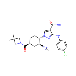 [C-]#[N+][C@H]1C[C@@H](C(=O)N2CC(C)(C)C2)CC[C@@H]1n1cc(C(N)=O)c(Nc2ccc(Cl)cc2)n1 ZINC000261110848