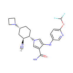 [C-]#[N+][C@H]1C[C@H](N2CCC2)CC[C@@H]1n1cc(Nc2ccc(OC(F)F)nc2)c(C(N)=O)c1 ZINC000261190167