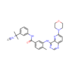 [C-]#[N+]C(C)(C)c1cccc(NC(=O)c2ccc(C)c(Nc3ncnc4ccc(N5CCOCC5)nc34)c2)c1 ZINC000096175719
