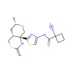 [C-]#[N+]C1(C(=O)Nc2csc([C@]34CO[C@@H](C)C[C@H]3CSC(=N)N4)n2)CCC1 ZINC001772587961