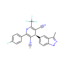 [C-]#[N+]C1=C(c2ccc(F)cc2)NC(C(F)(F)F)=C(C#N)[C@H]1c1ccc2[nH]nc(C)c2c1 ZINC000261148434