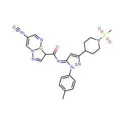 [C-]#[N+]C1=CN2N=CC(C(=O)N=C3C=C(C4CCN(S(C)(=O)=O)CC4)N=[N+]3c3ccc(C)cc3)[C-]2N=C1 ZINC001772645237