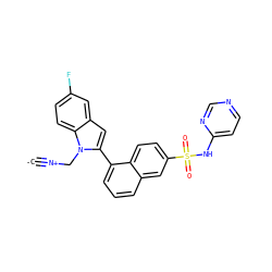[C-]#[N+]Cn1c(-c2cccc3cc(S(=O)(=O)Nc4ccncn4)ccc23)cc2cc(F)ccc21 ZINC000261070940