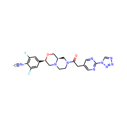 [C-]#[N+]c1c(F)cc([C@@H]2CN3CCN(C(=O)Cc4cnc(-n5cnnn5)nc4)C[C@@H]3CO2)cc1F ZINC001772630336