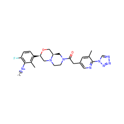 [C-]#[N+]c1c(F)ccc([C@@H]2CN3CCN(C(=O)Cc4cnc(-n5cnnn5)c(C)c4)C[C@@H]3CO2)c1C ZINC001772631444