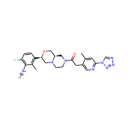 [C-]#[N+]c1c(F)ccc([C@@H]2CN3CCN(C(=O)Cc4cnc(-n5cnnn5)cc4C)C[C@@H]3CO2)c1C ZINC001772640818