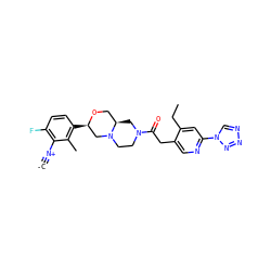 [C-]#[N+]c1c(F)ccc([C@@H]2CN3CCN(C(=O)Cc4cnc(-n5cnnn5)cc4CC)C[C@@H]3CO2)c1C ZINC001772607965