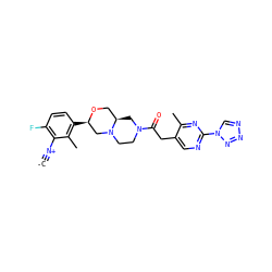 [C-]#[N+]c1c(F)ccc([C@@H]2CN3CCN(C(=O)Cc4cnc(-n5cnnn5)nc4C)C[C@@H]3CO2)c1C ZINC001772654991