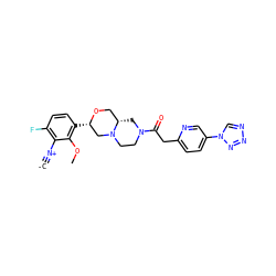 [C-]#[N+]c1c(F)ccc([C@H]2CN3CCN(C(=O)Cc4ccc(-n5cnnn5)cn4)C[C@H]3CO2)c1OC ZINC001772578324