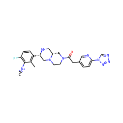 [C-]#[N+]c1c(F)ccc([C@H]2CN3CCN(C(=O)Cc4ccc(-n5cnnn5)nc4)C[C@H]3CN2)c1C ZINC001772615710