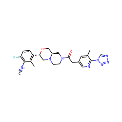 [C-]#[N+]c1c(F)ccc([C@H]2CN3CCN(C(=O)Cc4cnc(-n5cnnn5)c(C)c4)C[C@@H]3CO2)c1C ZINC001772633802
