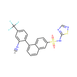 [C-]#[N+]c1cc(C(F)(F)F)ccc1-c1cccc2cc(S(=O)(=O)Nc3ncns3)ccc12 ZINC000261090538