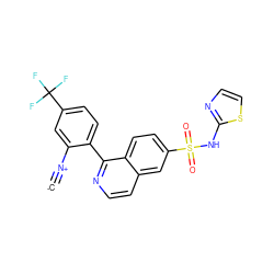 [C-]#[N+]c1cc(C(F)(F)F)ccc1-c1nccc2cc(S(=O)(=O)Nc3nccs3)ccc12 ZINC000261177895
