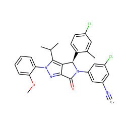 [C-]#[N+]c1cc(Cl)cc(N2C(=O)c3nn(-c4ccccc4OC)c(C(C)C)c3[C@H]2c2ccc(Cl)cc2C)c1 ZINC000230575351
