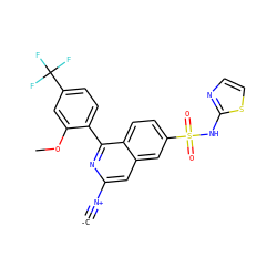 [C-]#[N+]c1cc2cc(S(=O)(=O)Nc3nccs3)ccc2c(-c2ccc(C(F)(F)F)cc2OC)n1 ZINC000261086031