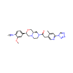 [C-]#[N+]c1ccc([C@@H]2CN3CCN(C(=O)Cc4cnc(-n5cnnn5)cc4C)C[C@@H]3CO2)cc1OC ZINC001772590829
