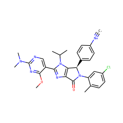 [C-]#[N+]c1ccc([C@@H]2c3c(nc(-c4cnc(N(C)C)nc4OC)n3C(C)C)C(=O)N2c2cc(Cl)ccc2C)cc1 ZINC000169705441