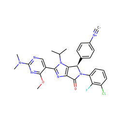 [C-]#[N+]c1ccc([C@@H]2c3c(nc(-c4cnc(N(C)C)nc4OC)n3C(C)C)C(=O)N2c2cccc(Cl)c2F)cc1 ZINC000169705467