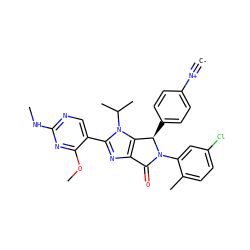 [C-]#[N+]c1ccc([C@@H]2c3c(nc(-c4cnc(NC)nc4OC)n3C(C)C)C(=O)N2c2cc(Cl)ccc2C)cc1 ZINC000169705439