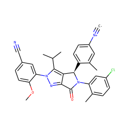 [C-]#[N+]c1ccc([C@@H]2c3c(nn(-c4cc(C#N)ccc4OC)c3C(C)C)C(=O)N2c2cc(Cl)ccc2C)c(C)c1 ZINC000230576793