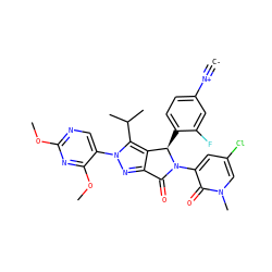 [C-]#[N+]c1ccc([C@@H]2c3c(nn(-c4cnc(OC)nc4OC)c3C(C)C)C(=O)N2c2cc(Cl)cn(C)c2=O)c(F)c1 ZINC000230580543