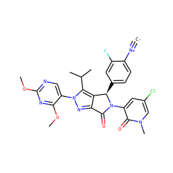 [C-]#[N+]c1ccc([C@@H]2c3c(nn(-c4cnc(OC)nc4OC)c3C(C)C)C(=O)N2c2cc(Cl)cn(C)c2=O)cc1F ZINC000230580441