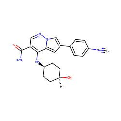 [C-]#[N+]c1ccc(-c2cc3c(N[C@H]4CC[C@@](C)(O)CC4)c(C(N)=O)cnn3c2)cc1 ZINC000169710825