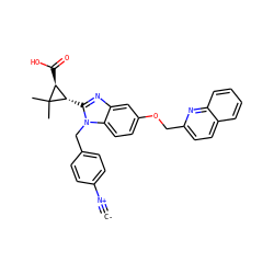 [C-]#[N+]c1ccc(Cn2c([C@H]3[C@H](C(=O)O)C3(C)C)nc3cc(OCc4ccc5ccccc5n4)ccc32)cc1 ZINC000473164974