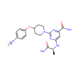 [C-]#[N+]c1ccc(OC2CCN(c3nc(N[C@@H](C)C(N)=O)cc(C(N)=O)n3)CC2)cc1 ZINC001772656872