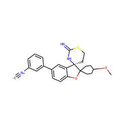 [C-]#[N+]c1cccc(-c2ccc3c(c2)[C@]2(CCSC(=N)N2)C2(CCC(OC)CC2)O3)c1 ZINC001772592800