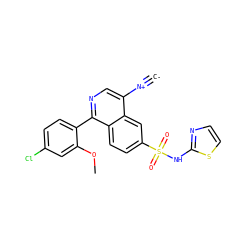 [C-]#[N+]c1cnc(-c2ccc(Cl)cc2OC)c2ccc(S(=O)(=O)Nc3nccs3)cc12 ZINC000261178855