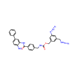 [N-]=[N+]=NCc1cc(COC(=O)NCc2ccc(C(=O)Nc3cc(-c4ccccc4)ccc3N)cc2)cc(N=[N+]=[N-])c1 ZINC000084671893