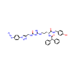 [N-]=[N+]=Nc1ccc(-n2cc(CNC(=O)NC(=N)NCCC[C@@H](NC(=O)C(c3ccccc3)c3ccccc3)C(=O)NCc3ccc(O)cc3)nn2)cc1 ZINC000653799627