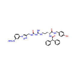 [N-]=[N+]=Nc1cccc(-n2cc(CNC(=O)NC(=N)NCCC[C@@H](NC(=O)C(c3ccccc3)c3ccccc3)C(=O)NCc3ccc(O)cc3)nn2)c1 ZINC000653799672