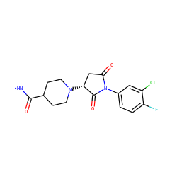 [NH]C(=O)C1CCN([C@@H]2CC(=O)N(c3ccc(F)c(Cl)c3)C2=O)CC1 ZINC000020026377