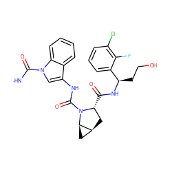 [NH]C(=O)n1cc(NC(=O)N2[C@H](C(=O)N[C@H](CCO)c3cccc(Cl)c3F)C[C@H]3C[C@H]32)c2ccccc21 ZINC000473171379