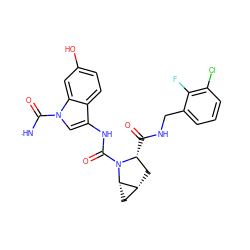 [NH]C(=O)n1cc(NC(=O)N2[C@H](C(=O)NCc3cccc(Cl)c3F)C[C@@H]3C[C@@H]32)c2ccc(O)cc21 ZINC000473164954