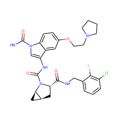 [NH]C(=O)n1cc(NC(=O)N2[C@H](C(=O)NCc3cccc(Cl)c3F)C[C@H]3C[C@H]32)c2cc(OCCN3CCCC3)ccc21 ZINC000473165254