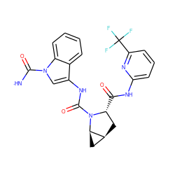 [NH]C(=O)n1cc(NC(=O)N2[C@H](C(=O)Nc3cccc(C(F)(F)F)n3)C[C@H]3C[C@H]32)c2ccccc21 ZINC001772628381
