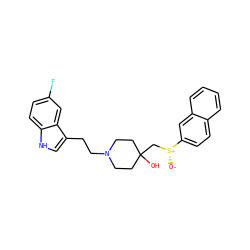 [O-][S@+](CC1(O)CCN(CCc2c[nH]c3ccc(F)cc23)CC1)c1ccc2ccccc2c1 ZINC000027894361