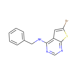 Brc1cc2c(NCc3ccccc3)ncnc2s1 ZINC000299856640