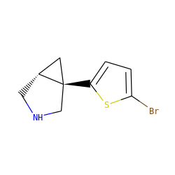 Brc1ccc([C@@]23CNC[C@@H]2C3)s1 ZINC000040829155