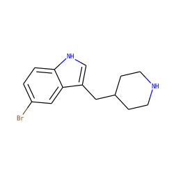 Brc1ccc2[nH]cc(CC3CCNCC3)c2c1 ZINC000028759151