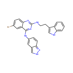 Brc1ccc2nc(NCCc3c[nH]c4ccccc34)nc(Nc3ccc4n[nH]cc4c3)c2c1 ZINC001772656535