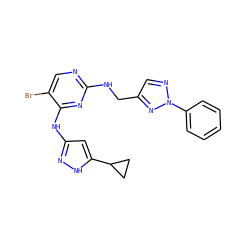 Brc1cnc(NCc2cnn(-c3ccccc3)n2)nc1Nc1cc(C2CC2)[nH]n1 ZINC000203003656