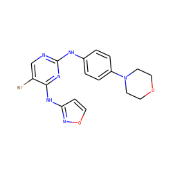 Brc1cnc(Nc2ccc(N3CCOCC3)cc2)nc1Nc1ccon1 ZINC000035997524