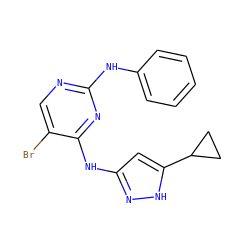 Brc1cnc(Nc2ccccc2)nc1Nc1cc(C2CC2)[nH]n1 ZINC000203004264