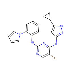 Brc1cnc(Nc2ccccc2-n2cccc2)nc1Nc1cc(C2CC2)[nH]n1 ZINC000203006087