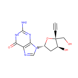 C#C[C@]1(CO)O[C@@H](n2cnc3c(=O)[nH]c(N)nc32)C[C@@H]1O ZINC000003842925